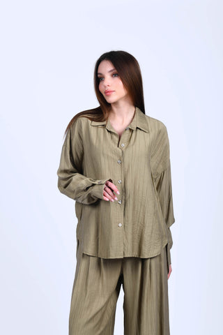 Haki Dokuma Oversize Gömlek - G01510